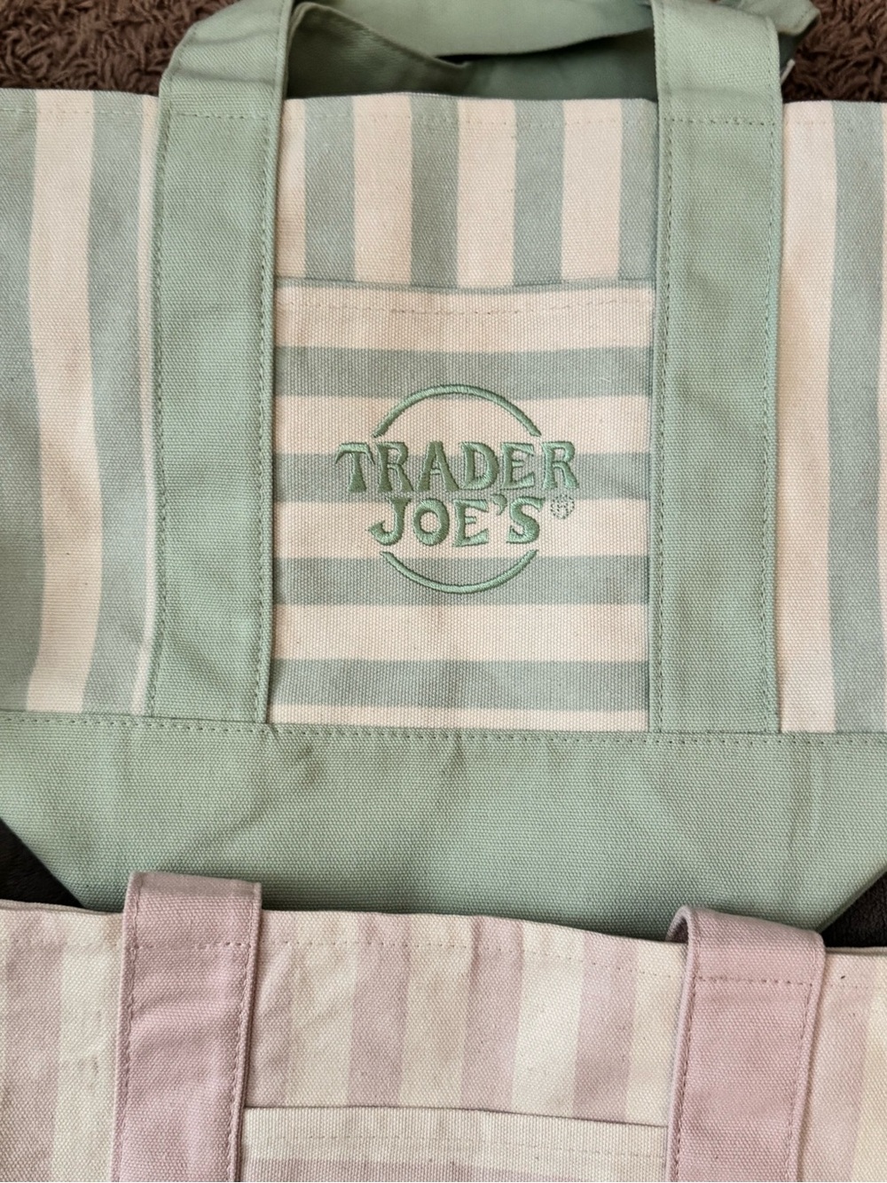 Trader Joe's Mint Green Striped Canvas Tote